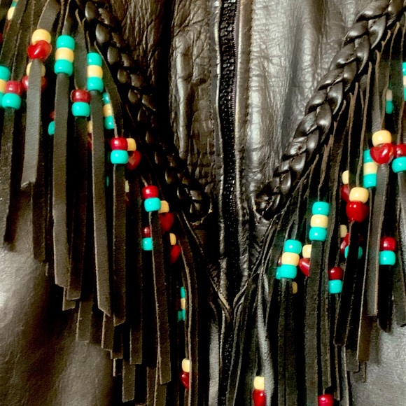 FIRST GENUINE LEATHER VINTAGE 90s Custom Fringe Biker Motorcycle Jacket -Size 20 - Picture 2 of 11